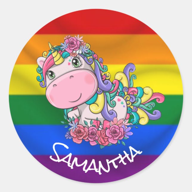 Unicorn Party Pride Rainbow Runder Aufkleber (Vorderseite)