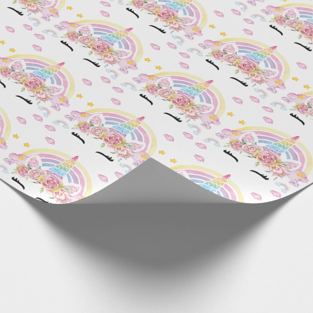 Unicorn Party Rainbow Glitzer Geschenkpapier (Ecke)