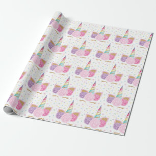 Unicorn Pastel Pink Girly Rainbow Birthday Geschenkpapier