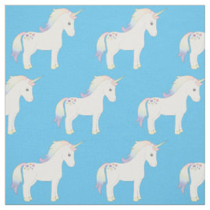 Unicorn Pastel Rainbow Blue Stoff