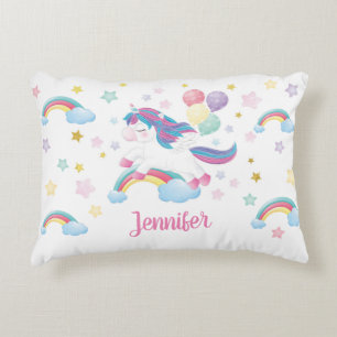 Unicorn Pastel Rainbow Personalisiert Name Niedlic Dekokissen
