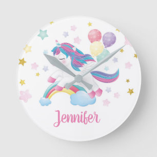 Unicorn Pastel Rainbow Personalisierter Name Niedl Runde Wanduhr