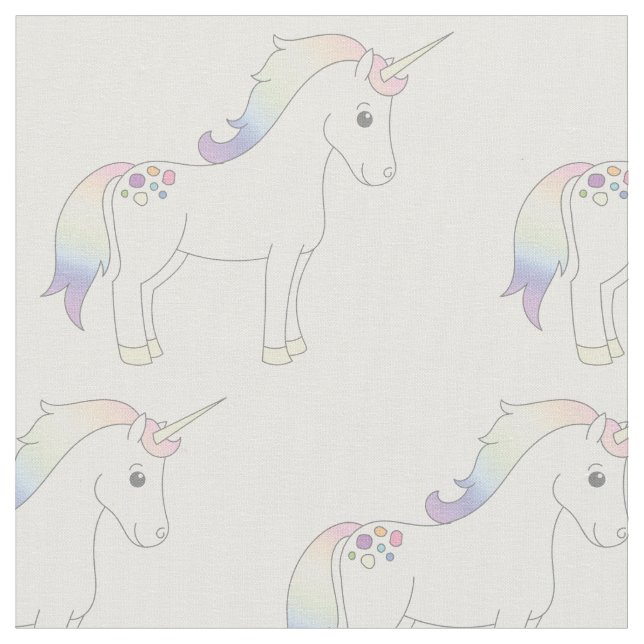 Unicorn Pastel Rainbow White Stoff (Nahaufnahme)