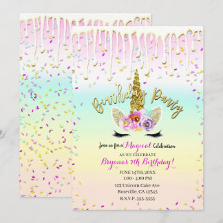 Unicorn Pastel Rainbow Zuckerguss Tropfen Geburtst Einladung