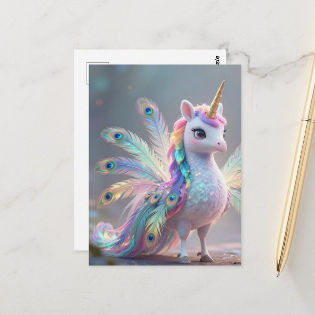 unicorn peacock hybrid fantasy creature  postkarte (Vorderseite/Rückseite Beispiel)