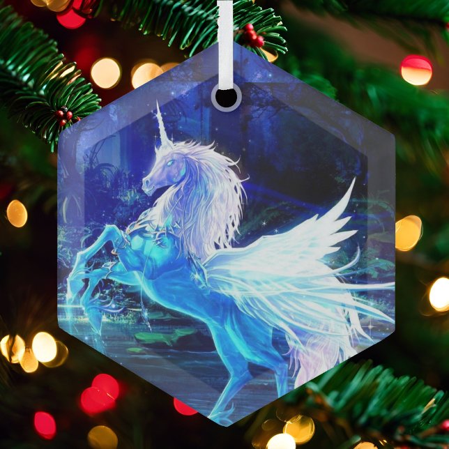 Unicorn Pegasus Blauer Mondlicht Weihnachtsbaum Ornament Aus Glas (Von Creator hochgeladen)