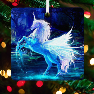 Unicorn Pegasus Blauer Mondlicht Weihnachtsbaum Ornament Aus Metall