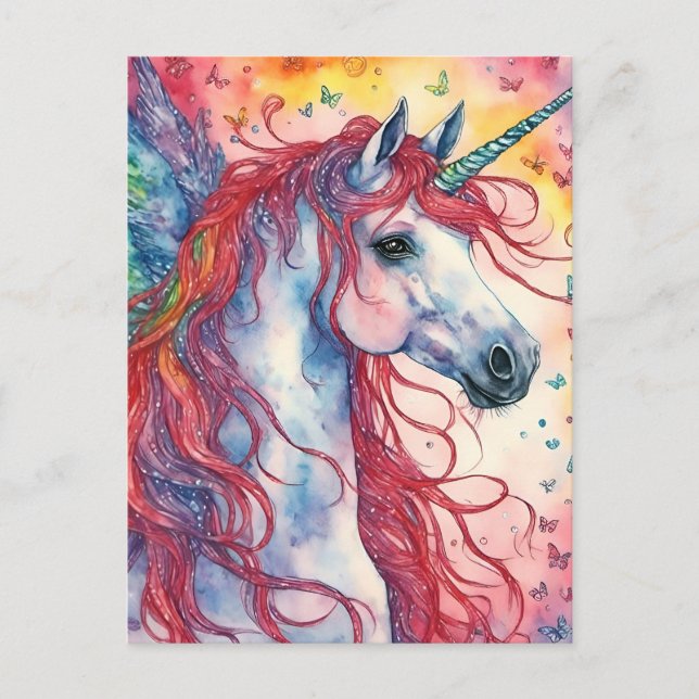 Unicorn Pegasus Butterflies Postkarte (Vorderseite)