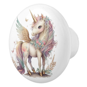 Unicorn Pegasus Fantasy Pastel Pink Blue Keramikknauf