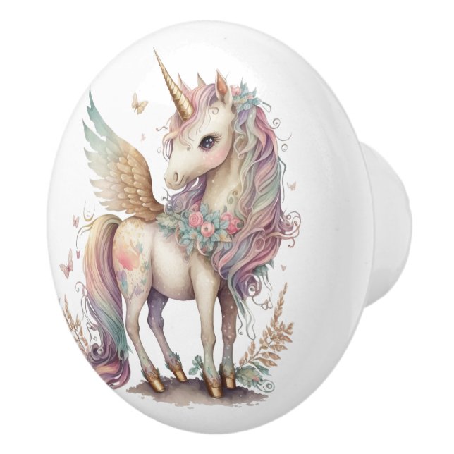 Unicorn Pegasus Fantasy Pastel Pink Blue Keramikknauf (Rechts)