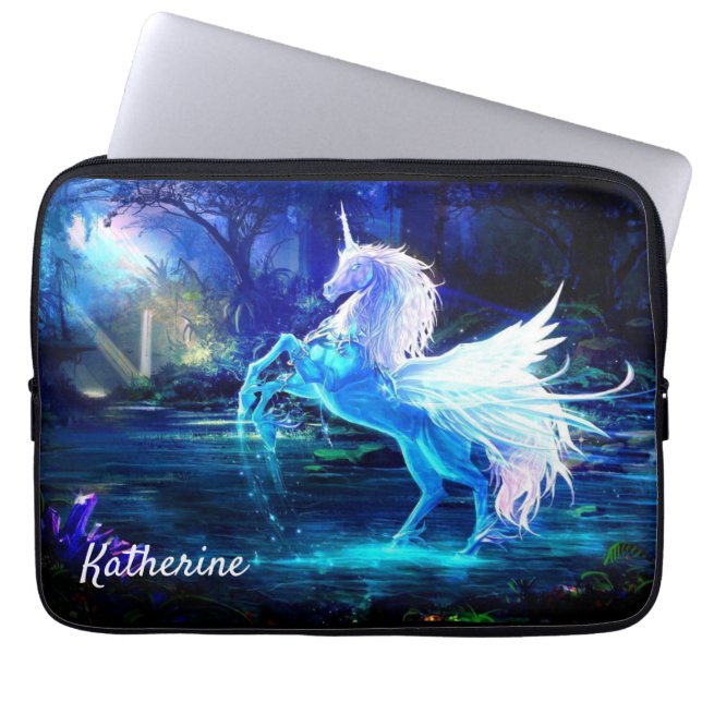 Unicorn Pegasus Moonlight Name hinzugefügt Laptopschutzhülle (Vorderseite)