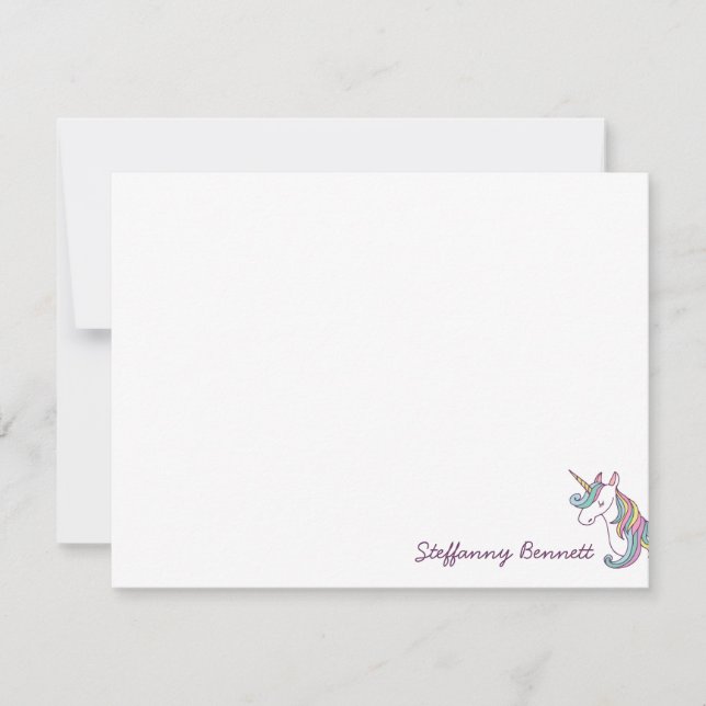 Unicorn Personalisiert Girl Stationery Mitteilungskarte (Vorderseite)