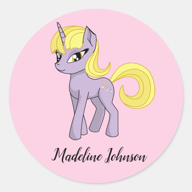 Unicorn Personalisiert Stickers Kleine Girl-Siegel (Vorderseite)