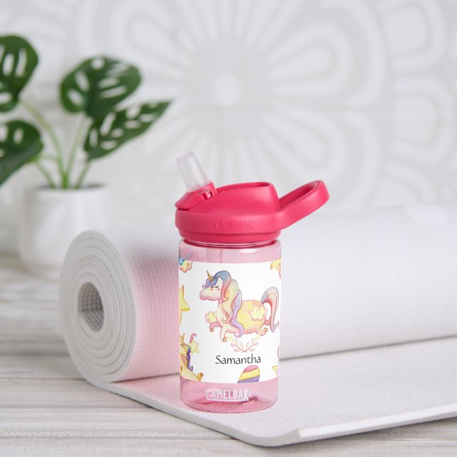 Unicorn Personalisierte Kinder Wasserflasche Trinkflasche (Yoga)