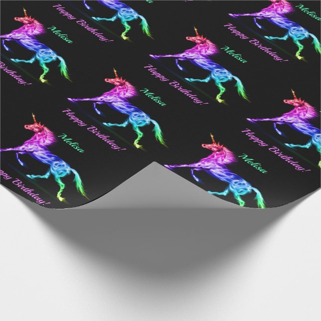 Unicorn Personalize Name Happy Birthday Geschenk Geschenkpapier (Ecke)