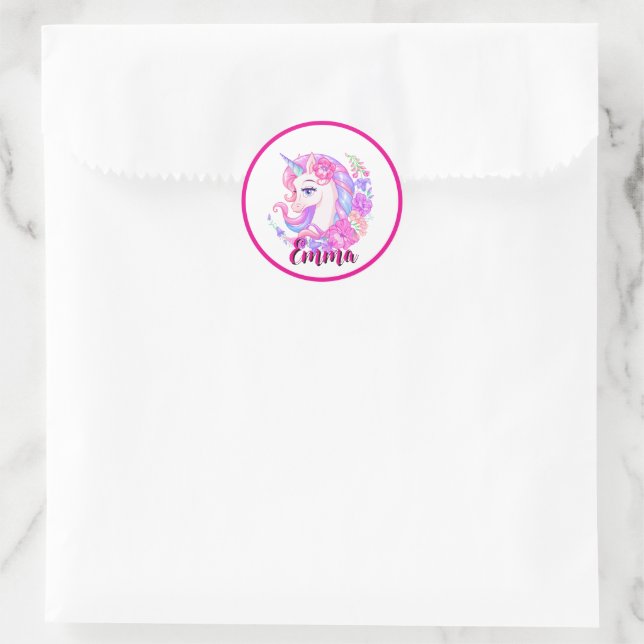 unicorn & personalize your name runder aufkleber (Tasche)