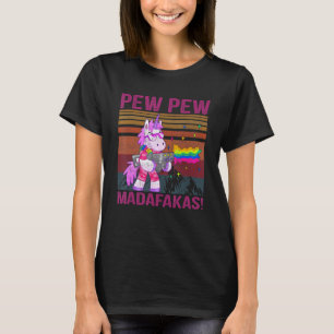 Unicorn Pew Pew Madafakas Vintag Crazy Cat Funny T-Shirt