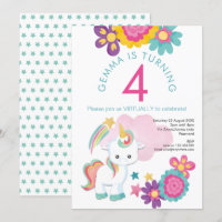 Unicorn Pink Aquamarin Girl 4th Virtual Birthday P