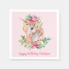 Unicorn Pink Floral Geburtstag Serviette