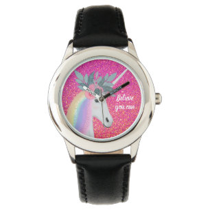 Unicorn Pink Glitzer Fantasy Blume Kinder Armbanduhr