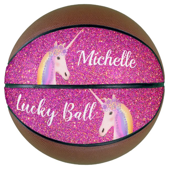 Uniçorn Pink Glitzer Glitzern Girly Personalisiert Basketball (Vorderseite)
