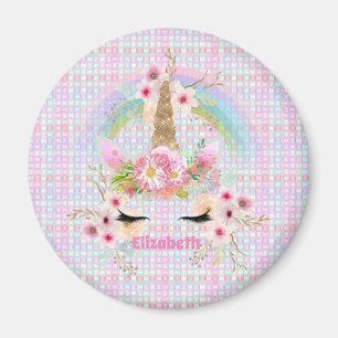 UNICORN Pink Gold Blume Girls Teens Geschenke Magnet