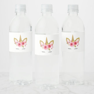 Unicorn Pink Gold Geburtstagsparty Wasserflaschenetikett