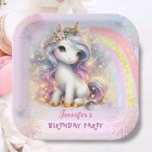 Unicorn Pink Gold Glitzer Girl Birthday Pappteller