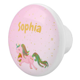 Unicorn Pink Gold Spots Girl Niedlich Keramikknauf
