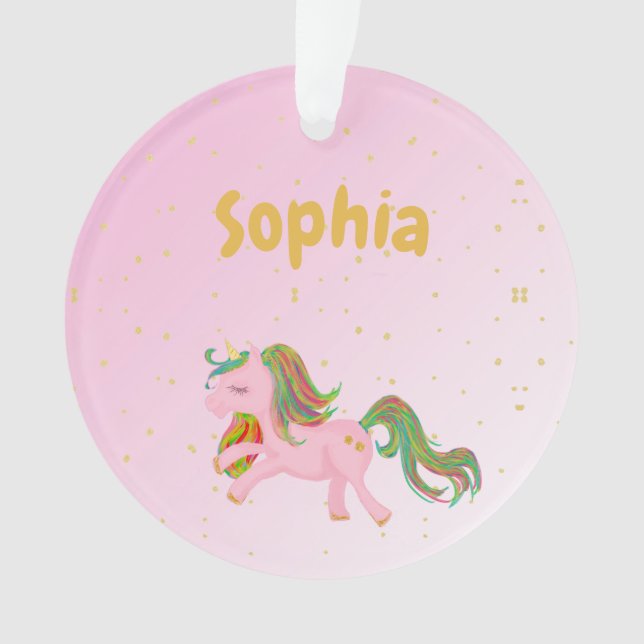 Unicorn Pink Gold Spots Girl Niedlich Ornament (Vorderseite)