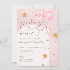 Unicorn Pink Kinder 1. Geburtstag Party Einladung