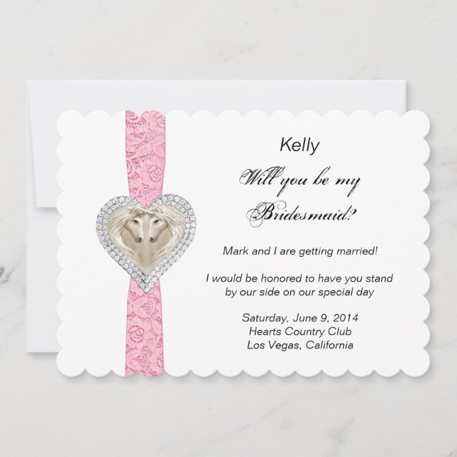 Unicorn Pink Lace Wedding Bridesmaid Card Einladung (Vorderseite)