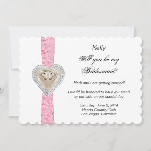 Unicorn Pink Lace Wedding Bridesmaid Card Einladung