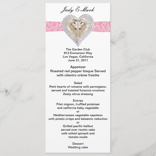 Unicorn Pink Lace Wedding Menu Card Menükarte (Vorderseite)