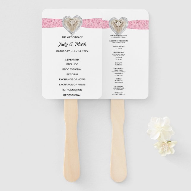 Unicorn Pink Lace Wedding Program Fans Fächer (Vorne und Hinten)