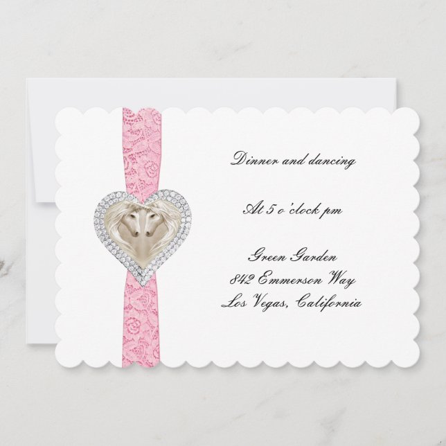 Unicorn Pink Lace Wedding Reception Card Einladung (Vorderseite)