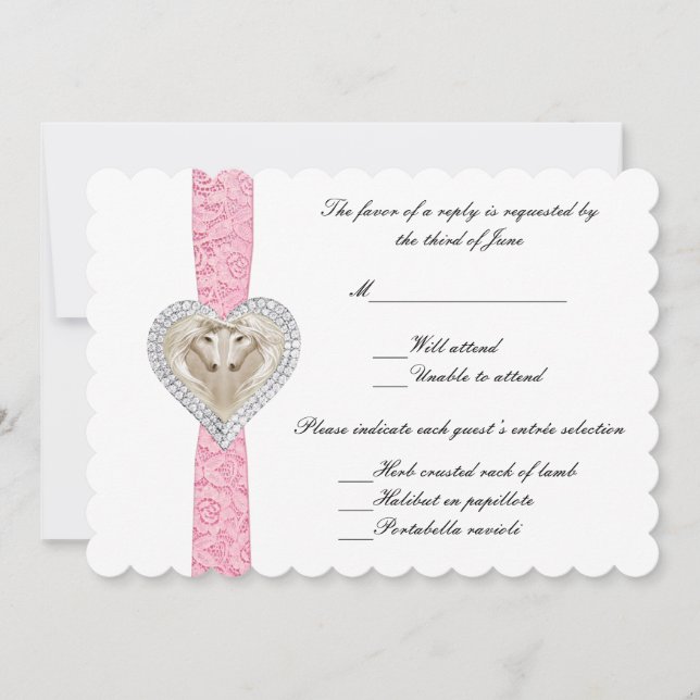 Unicorn Pink Lace Wedding Response Card Einladung (Vorderseite)