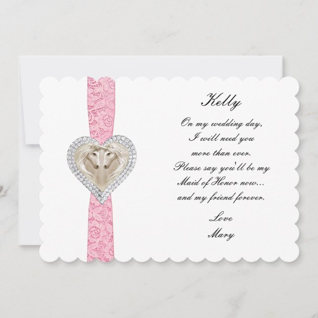 Unicorn Pink Lace Wedding Trauzeugin Card Einladung (Vorderseite)