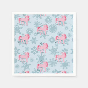 Unicorn Pink Niedlich Girl Whimsical Schneeflocken Serviette