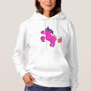 Unicorn Pink Patriotic USA Flag Mane Fantasy Art Hoodie