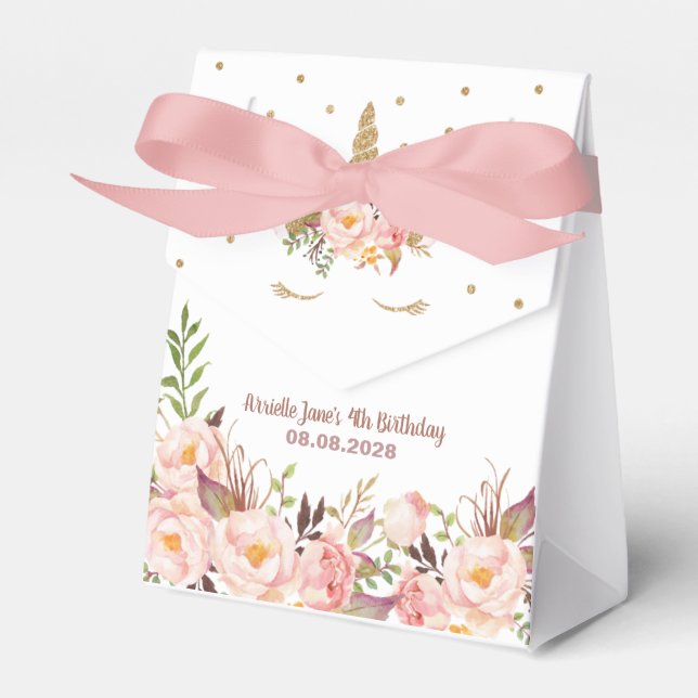 Unicorn Pink und Gold Geburtstagsparty Gefälligkei Geschenkschachtel (Vorderseite)