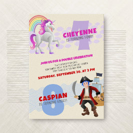 Unicorn Pirate Joint Double Birthday Einladung