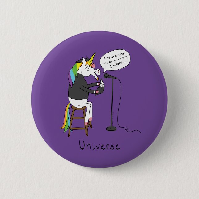 Unicorn Poetry Funny Niedlicher Cartoon Button (Vorderseite)