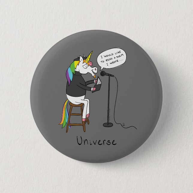 Unicorn Poetry Funny Niedlicher Cartoon Button (Vorderseite)