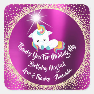Unicorn Pony Danke für Spark Glitzer Rainbow Quadratischer Aufkleber