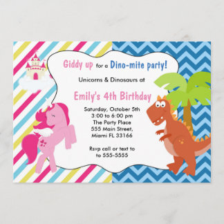 Unicorn Pony Dinosaur Einladung Geburtstagsparty