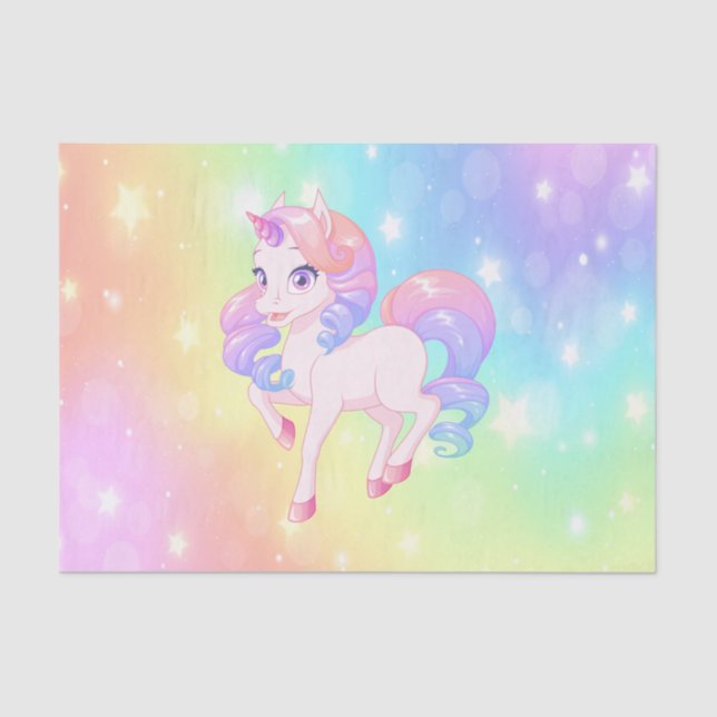 Unicorn Pony Pastel Rainbow Stars Decoupage Seidenpapier (Vorderseite)
