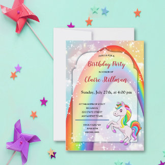 Unicorn Pony Rainbow Girl Birthday Party Einladung