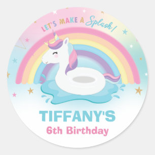 Unicorn-Pool-Geburtstags-Party-RegenbogenUnicorn Runder Aufkleber