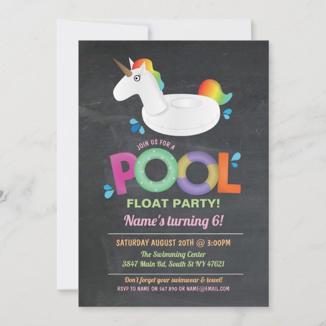 Unicorn Pool Party Birthday Beach Floor Einladunge Einladung (Vorderseite)